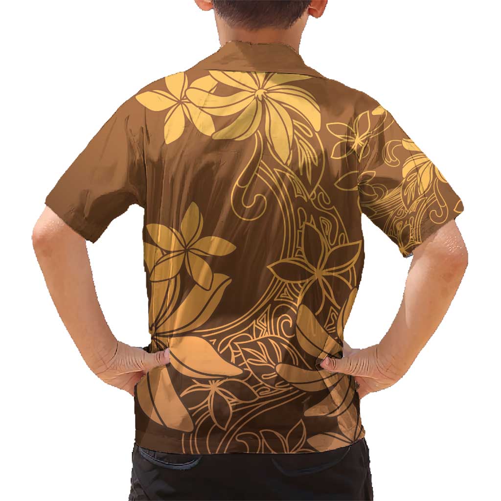 Tiare Tahiti Kid Hawaiian Shirt Brown Polynesia Motifs - Polynesian Pride