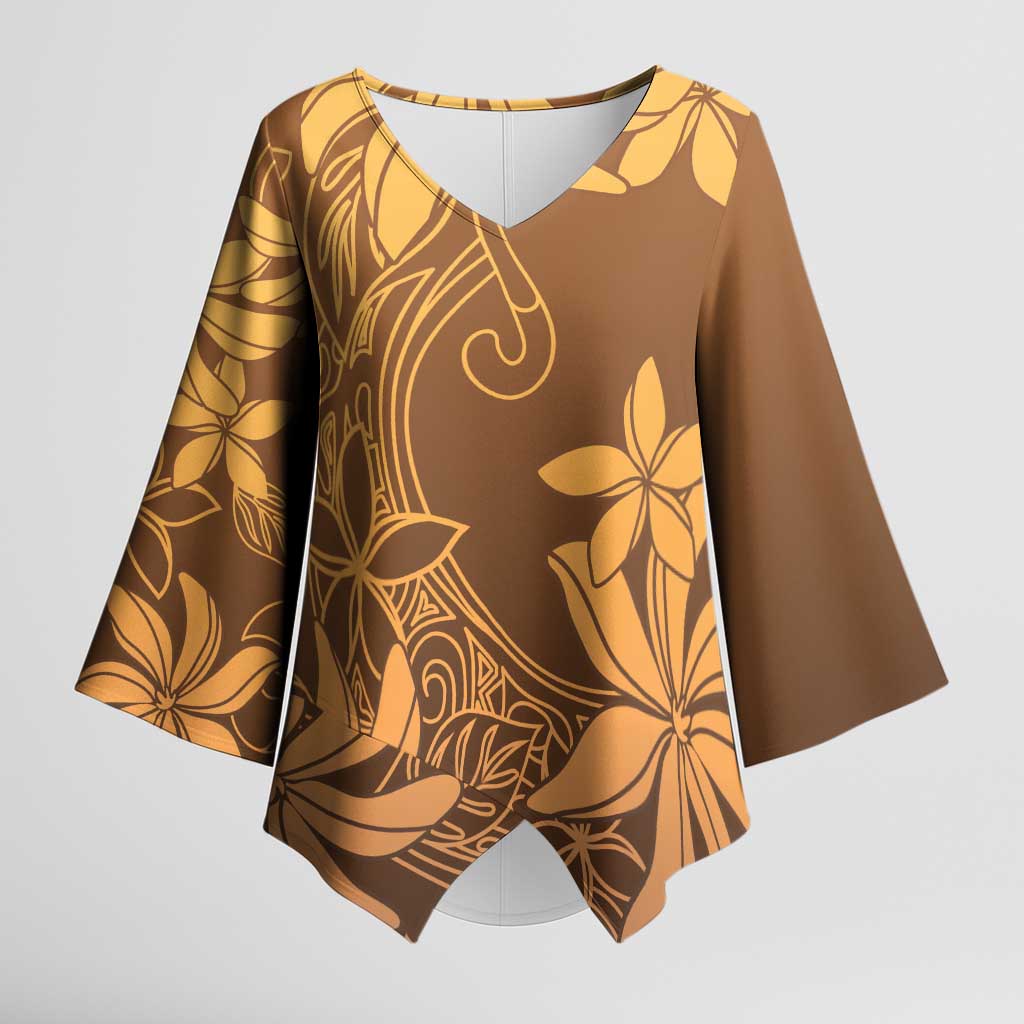 Tiare Tahiti Kimono Sleeve Blouse Brown Polynesia Motifs LT05 Female Brown - Polynesian Pride