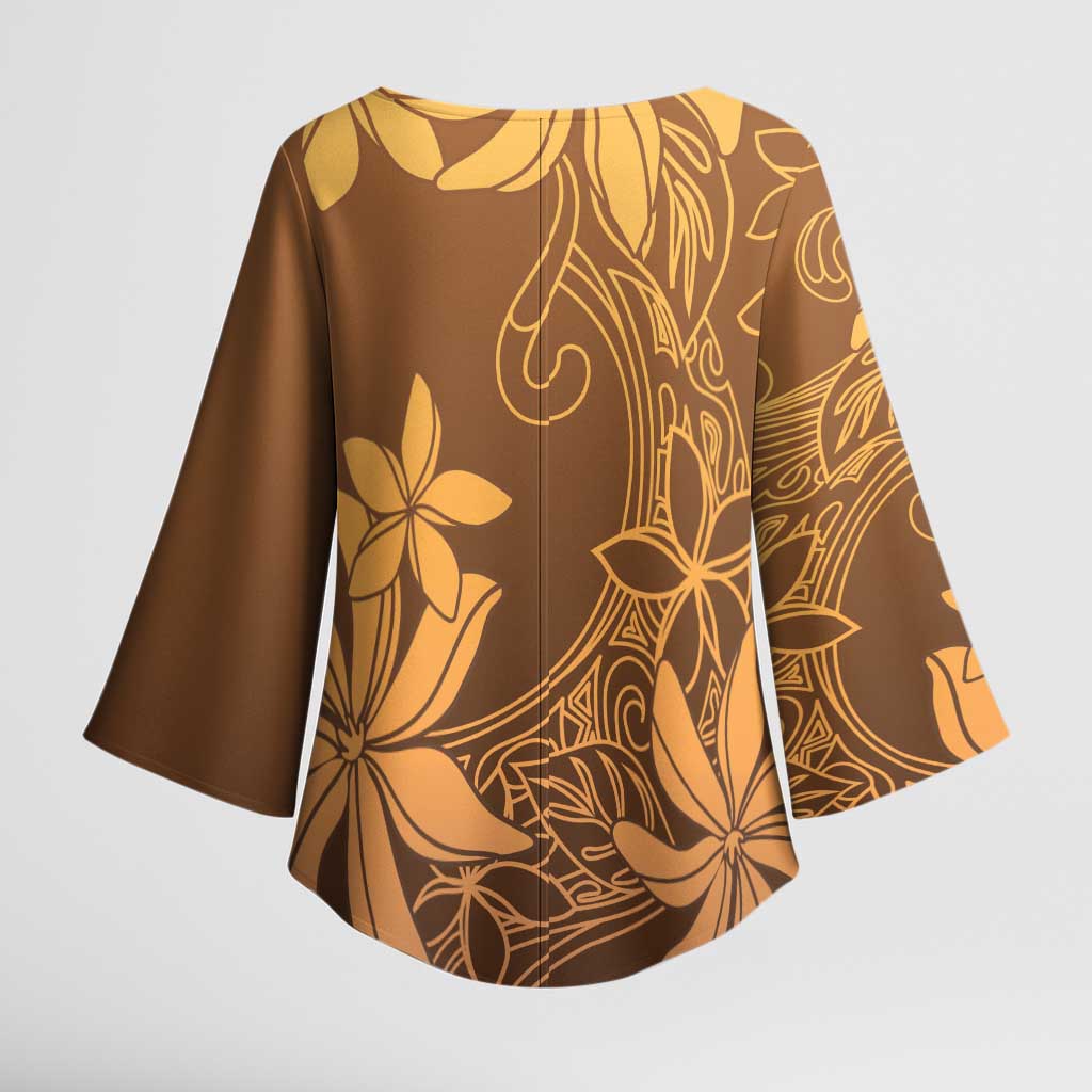 Tiare Tahiti Kimono Sleeve Blouse Brown Polynesia Motifs LT05 - Polynesian Pride