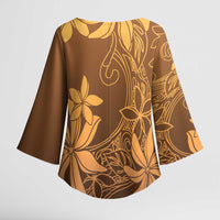 Tiare Tahiti Kimono Sleeve Blouse Brown Polynesia Motifs LT05 - Polynesian Pride