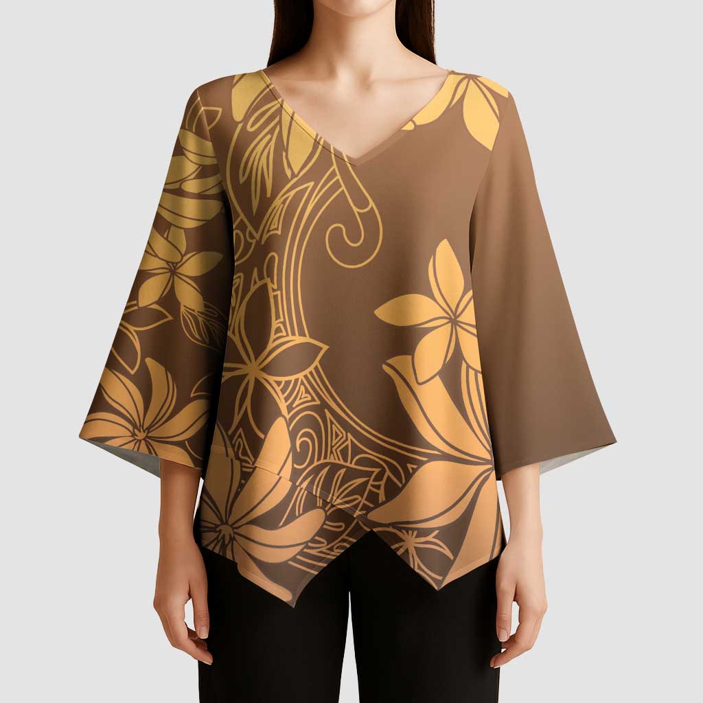 Tiare Tahiti Kimono Sleeve Blouse Brown Polynesia Motifs LT05 - Polynesian Pride
