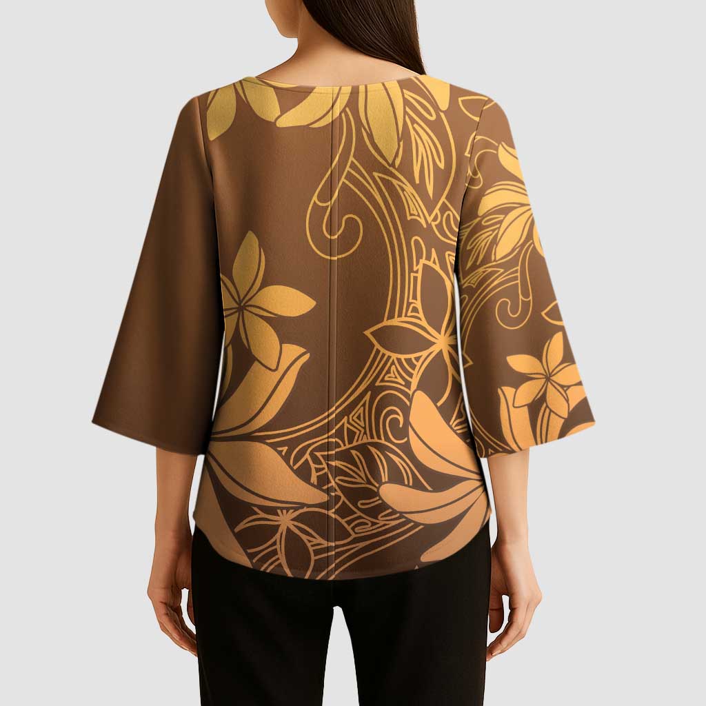 Tiare Tahiti Kimono Sleeve Blouse Brown Polynesia Motifs LT05 - Polynesian Pride