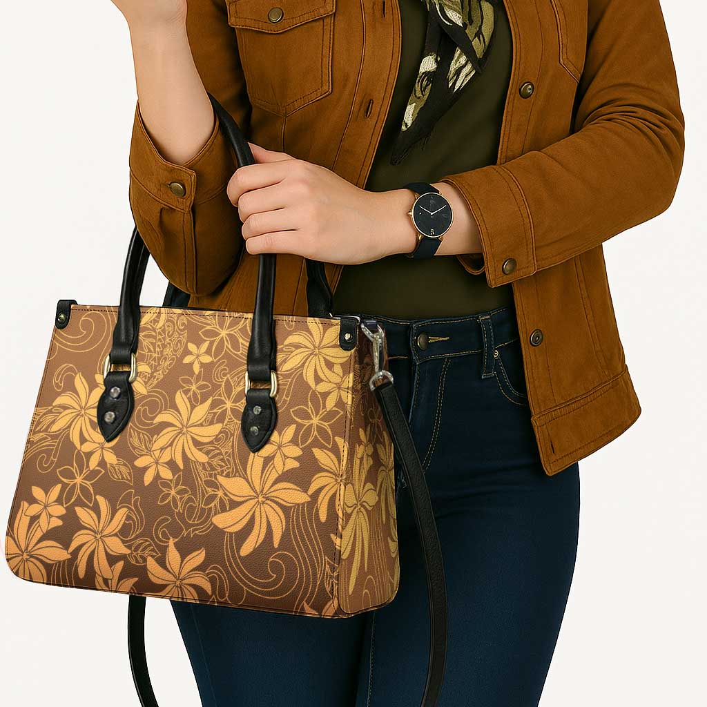 Tiare Tahiti Leather Bag Brown Polynesia Motifs - Polynesian Pride