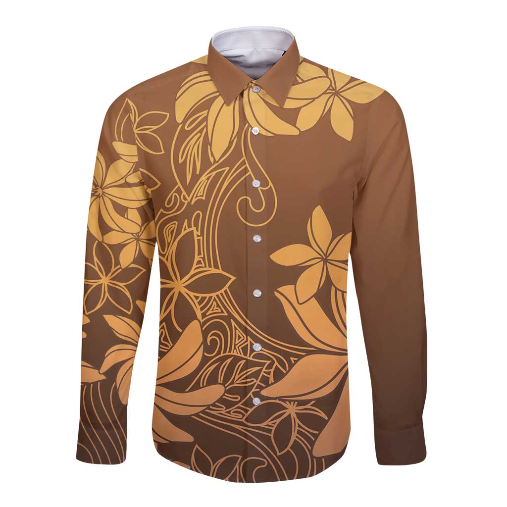 Tiare Tahiti Long Sleeve Button Shirt Brown Polynesia Motifs LT05 Unisex Brown - Polynesian Pride
