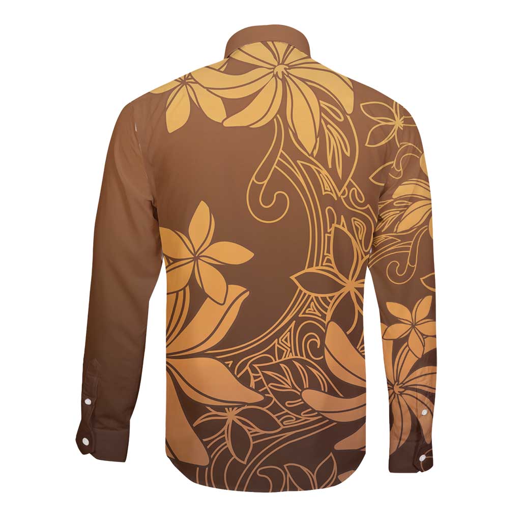 Tiare Tahiti Long Sleeve Button Shirt Brown Polynesia Motifs LT05 - Polynesian Pride