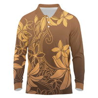 Tiare Tahiti Long Sleeve Polo Shirt Brown Polynesia Motifs LT05 Brown - Polynesian Pride