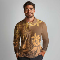 Tiare Tahiti Long Sleeve Polo Shirt Brown Polynesia Motifs LT05 - Polynesian Pride