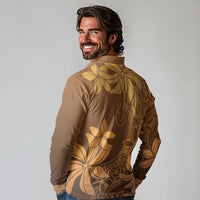 Tiare Tahiti Long Sleeve Polo Shirt Brown Polynesia Motifs LT05 - Polynesian Pride