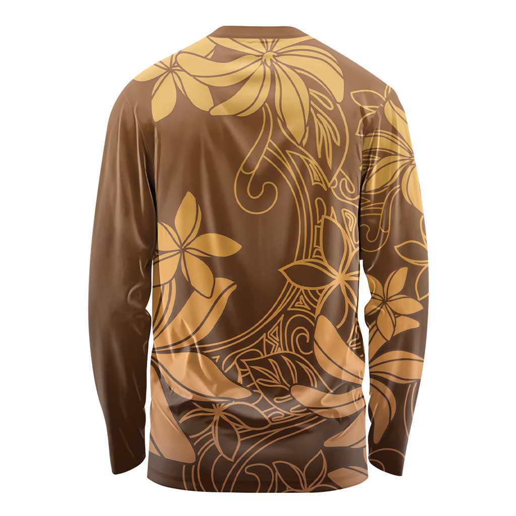 Tiare Tahiti Long Sleeve Shirt Brown Polynesia Motifs LT05 - Polynesian Pride