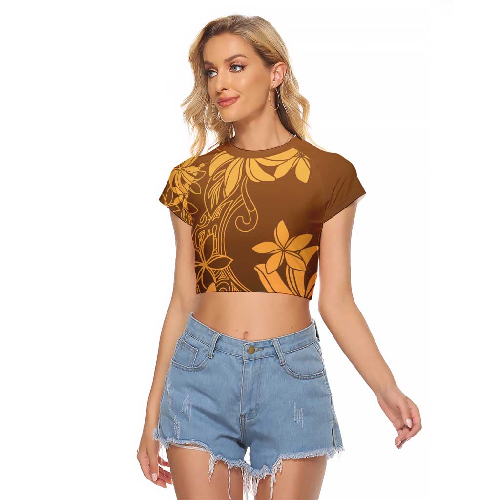 Tiare Tahiti Raglan Cropped T Shirt Brown Polynesia Motifs - Polynesian Pride