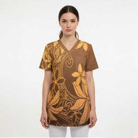 Tiare Tahiti Scrub Top Brown Polynesia Motifs - Polynesian Pride