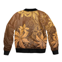 Tiare Tahiti Sleeve Zip Bomber Jacket Brown Polynesia Motifs - Polynesian Pride
