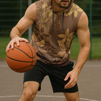 Tiare Tahiti Sleeveless Hoodie Brown Polynesia Motifs LT05 - Polynesian Pride