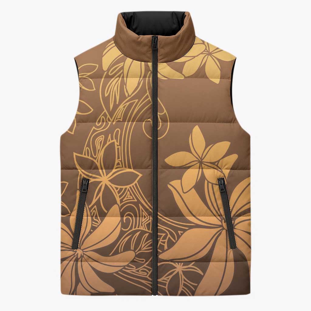 Tiare Tahiti Sleeveless Puffer Jacket Brown Polynesia Motifs LT05 Unisex Brown - Polynesian Pride