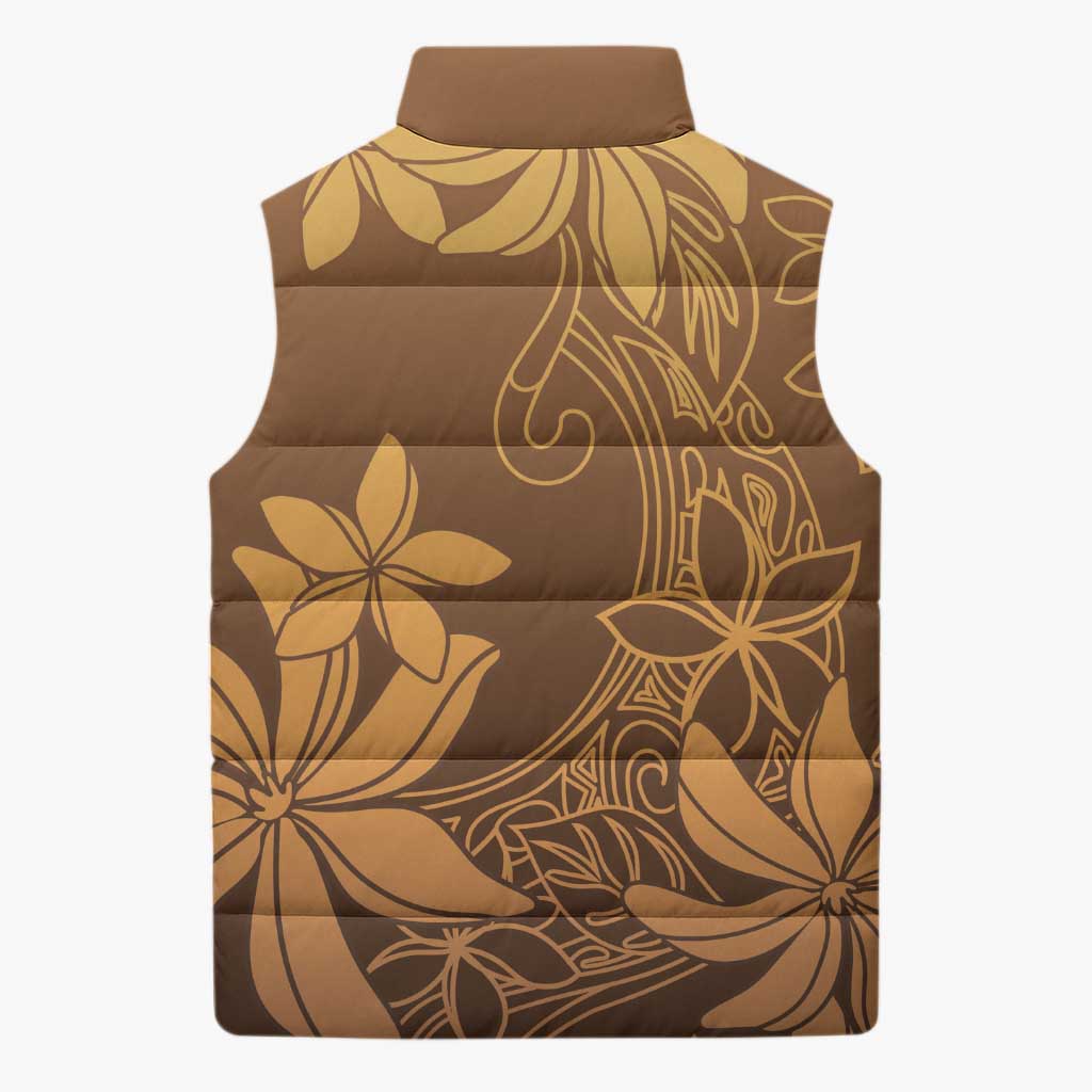 Tiare Tahiti Sleeveless Puffer Jacket Brown Polynesia Motifs LT05 - Polynesian Pride