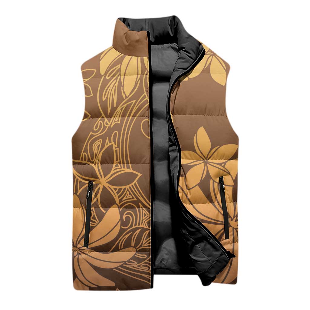 Tiare Tahiti Sleeveless Puffer Jacket Brown Polynesia Motifs LT05 - Polynesian Pride