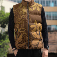 Tiare Tahiti Sleeveless Puffer Jacket Brown Polynesia Motifs LT05 - Polynesian Pride