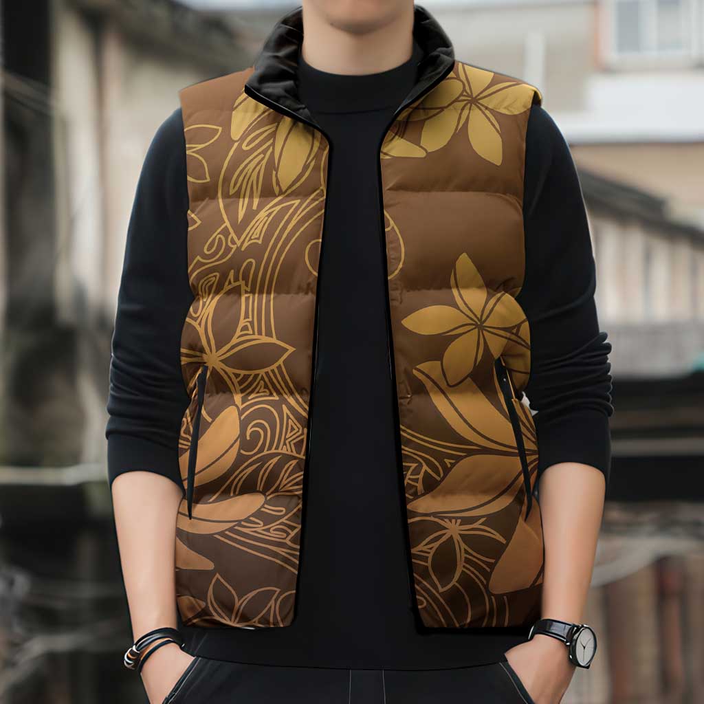 Tiare Tahiti Sleeveless Puffer Jacket Brown Polynesia Motifs LT05 - Polynesian Pride