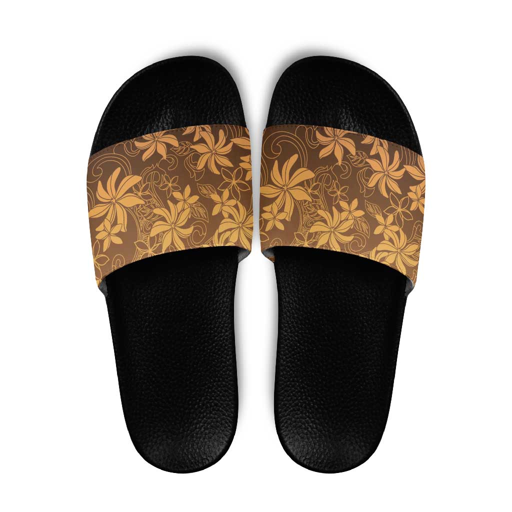 Tiare Tahiti Slide Sandals Brown Polynesia Motifs LT05 Brown - Polynesian Pride