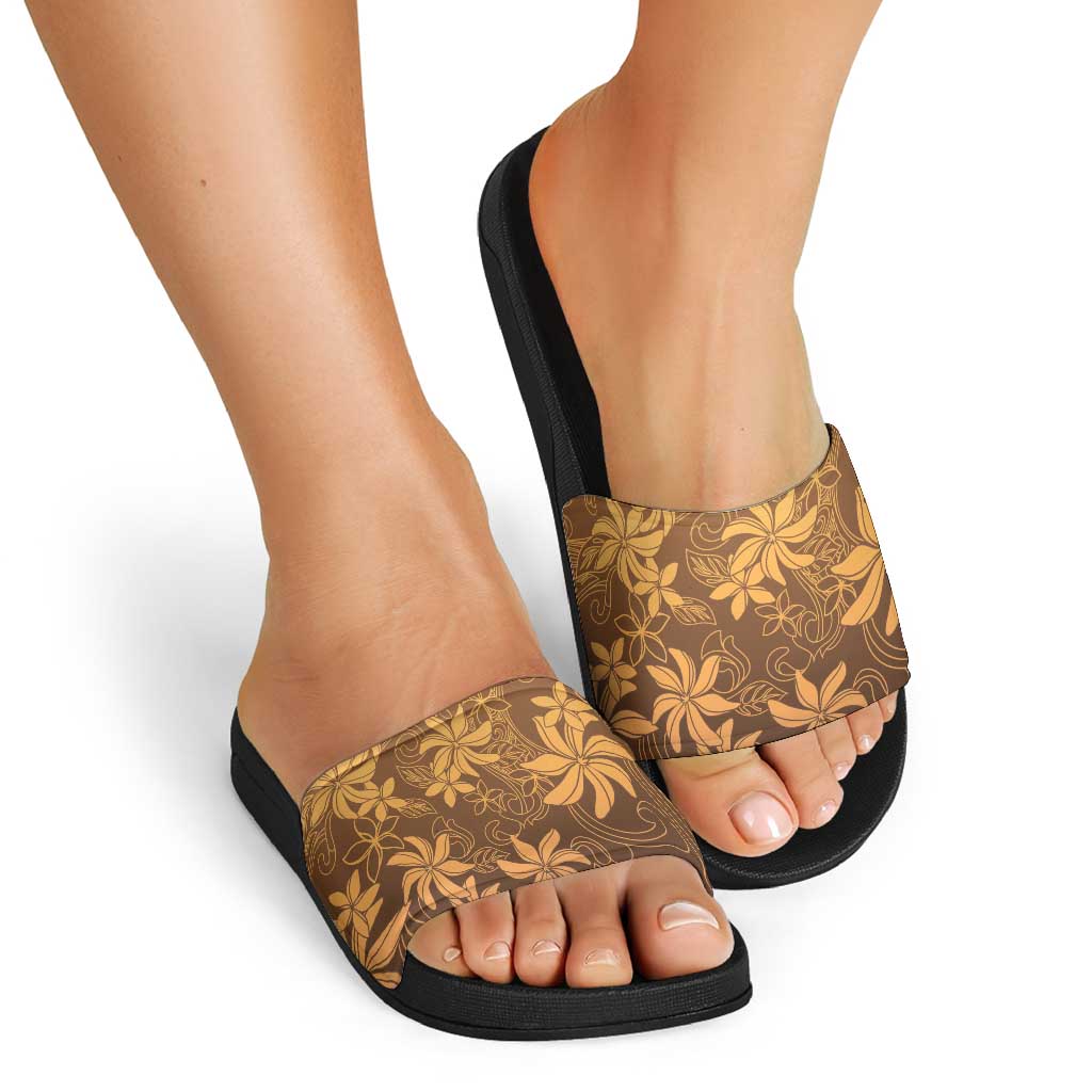 Tiare Tahiti Slide Sandals Brown Polynesia Motifs LT05 - Polynesian Pride