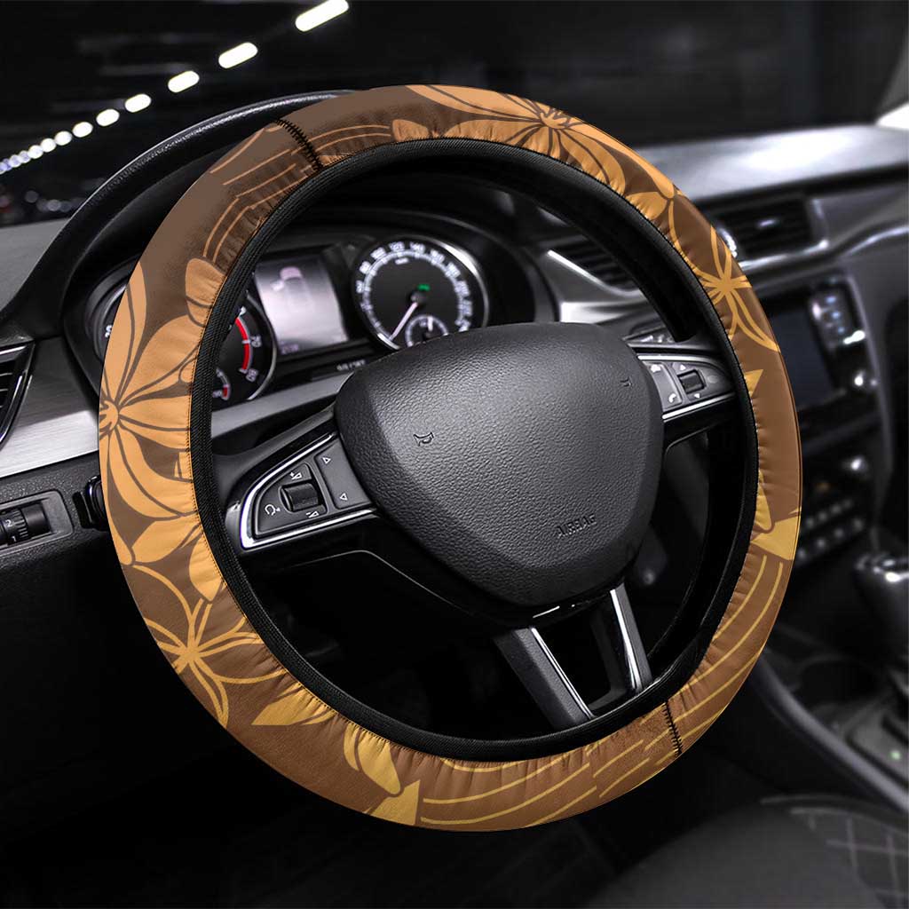 Tiare Tahiti Steering Wheel Cover Brown Polynesia Motifs LT05 Universal Fit Brown - Polynesian Pride