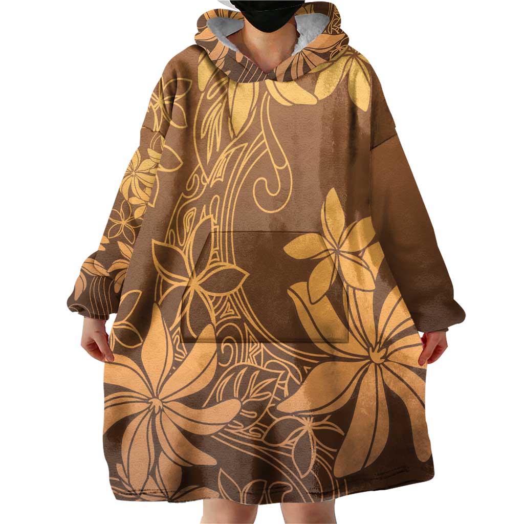 Tiare Tahiti Wearable Blanket Hoodie Brown Polynesia Motifs LT05 - Polynesian Pride
