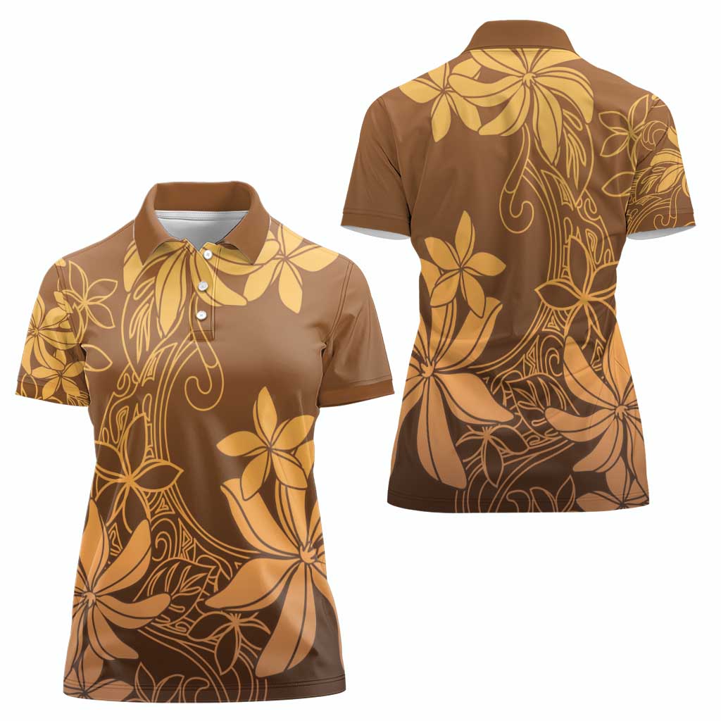 Tiare Tahiti Women Polo Shirt Brown Polynesia Motifs - Polynesian Pride