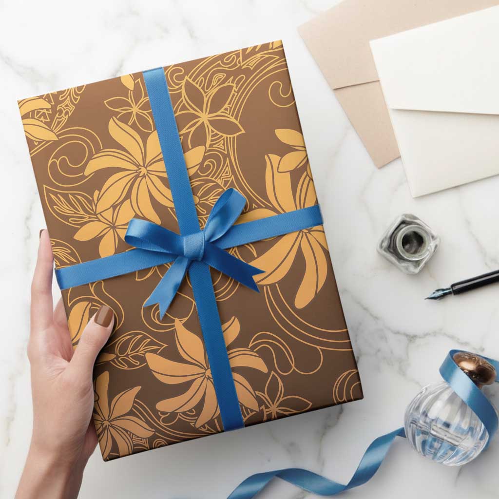 Tiare Tahiti Wrapping Paper Brown Polynesia Motifs - Polynesian Pride