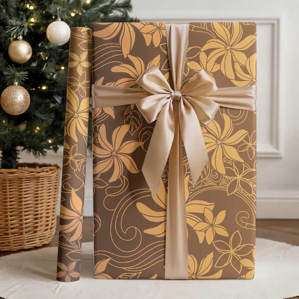 Tiare Tahiti Wrapping Paper Brown Polynesia Motifs - Polynesian Pride