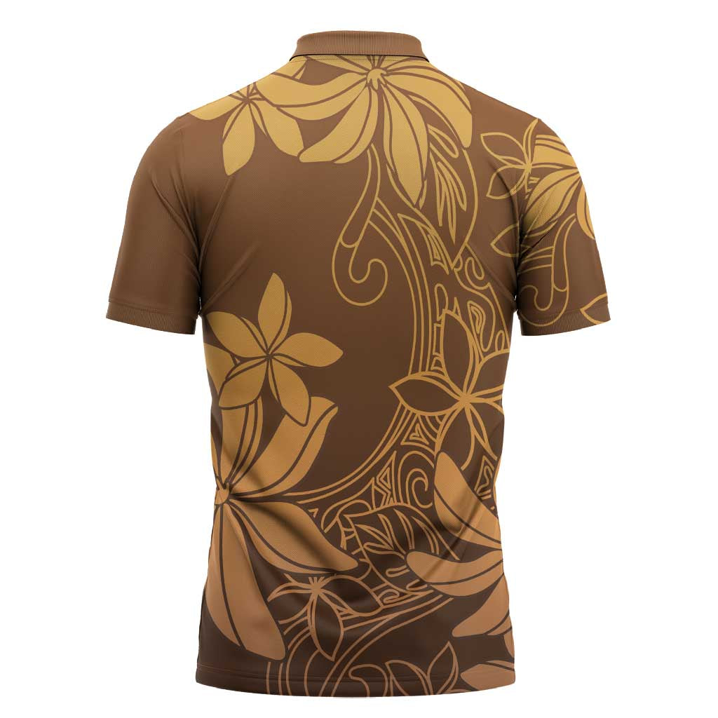 Tiare Tahiti Zipper Polo Shirt Brown Polynesia Motifs LT05 - Polynesian Pride