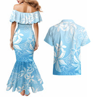 Tiare Tahiti Couples Matching Mermaid Dress and Hawaiian Shirt Blue Polynesia Motifs - Polynesian Pride