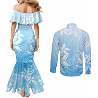 Tiare Tahiti Couples Matching Mermaid Dress and Long Sleeve Button Shirt Blue Polynesia Motifs LT05 - Polynesian Pride
