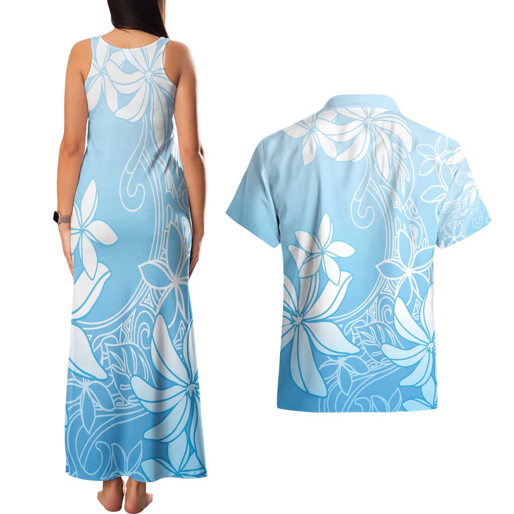 Tiare Tahiti Couples Matching Tank Maxi Dress and Hawaiian Shirt Blue Polynesia Motifs - Polynesian Pride