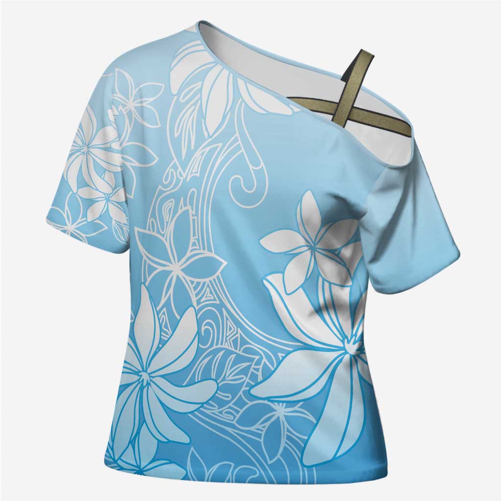 Tiare Tahiti Cross Shoulder Shirt Blue Polynesia Motifs LT05 Female Blue - Polynesian Pride