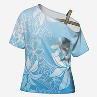 Tiare Tahiti Cross Shoulder Shirt Blue Polynesia Motifs LT05 Female Blue - Polynesian Pride