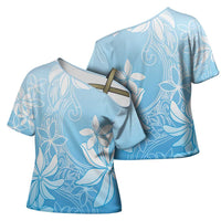 Tiare Tahiti Cross Shoulder Shirt Blue Polynesia Motifs LT05 - Polynesian Pride