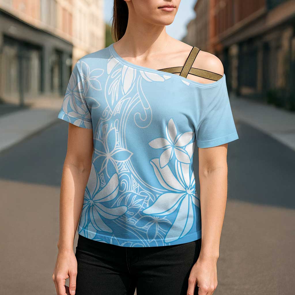 Tiare Tahiti Cross Shoulder Shirt Blue Polynesia Motifs LT05 - Polynesian Pride