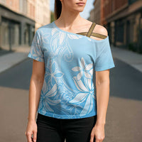 Tiare Tahiti Cross Shoulder Shirt Blue Polynesia Motifs LT05 - Polynesian Pride
