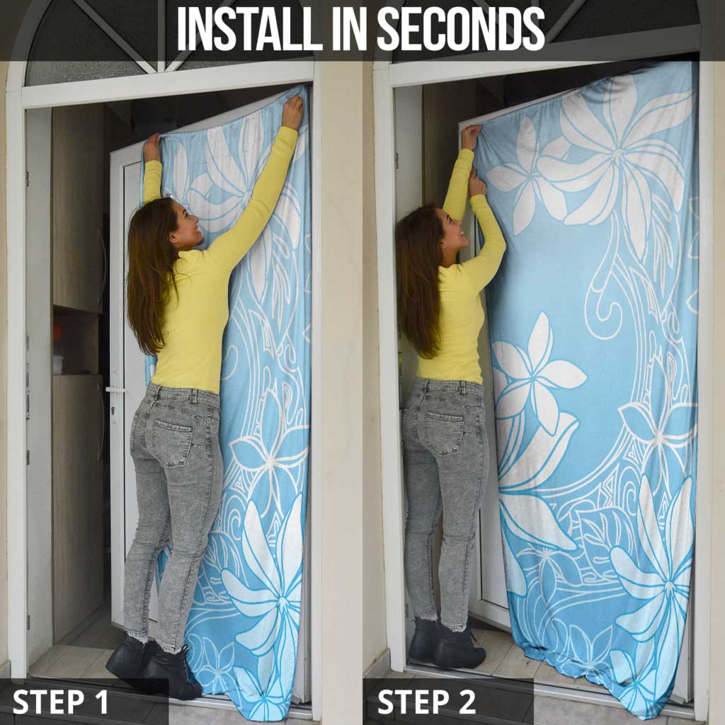 Tiare Tahiti Door Cover Blue Polynesia Motifs - Polynesian Pride