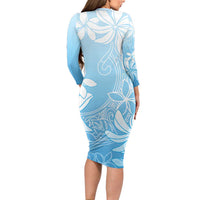 Tiare Tahiti Family Matching Long Sleeve Bodycon Dress and Hawaiian Shirt Blue Polynesia Motifs - Polynesian Pride
