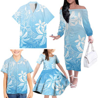 Tiare Tahiti Family Matching Off The Shoulder Long Sleeve Dress and Hawaiian Shirt Blue Polynesia Motifs - Polynesian Pride