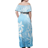 Tiare Tahiti Family Matching Off Shoulder Maxi Dress and Hawaiian Shirt Blue Polynesia Motifs - Polynesian Pride