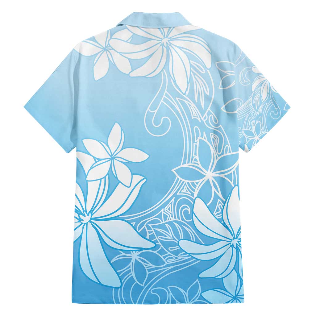 Tiare Tahiti Family Matching Off Shoulder Short Dress and Hawaiian Shirt Blue Polynesia Motifs - Polynesian Pride