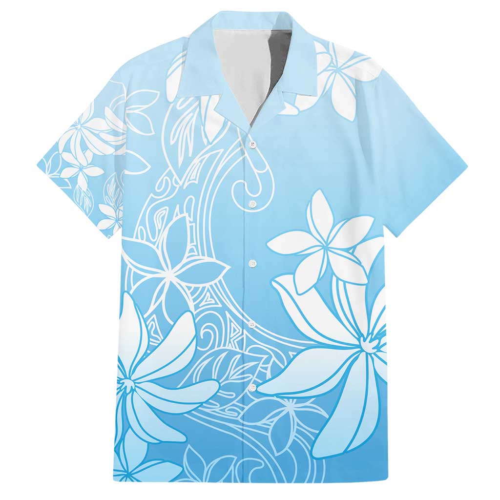 Tiare Tahiti Family Matching Short Sleeve Bodycon Dress and Hawaiian Shirt Blue Polynesia Motifs - Polynesian Pride