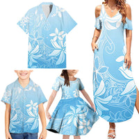 Tiare Tahiti Family Matching Summer Maxi Dress and Hawaiian Shirt Blue Polynesia Motifs - Polynesian Pride