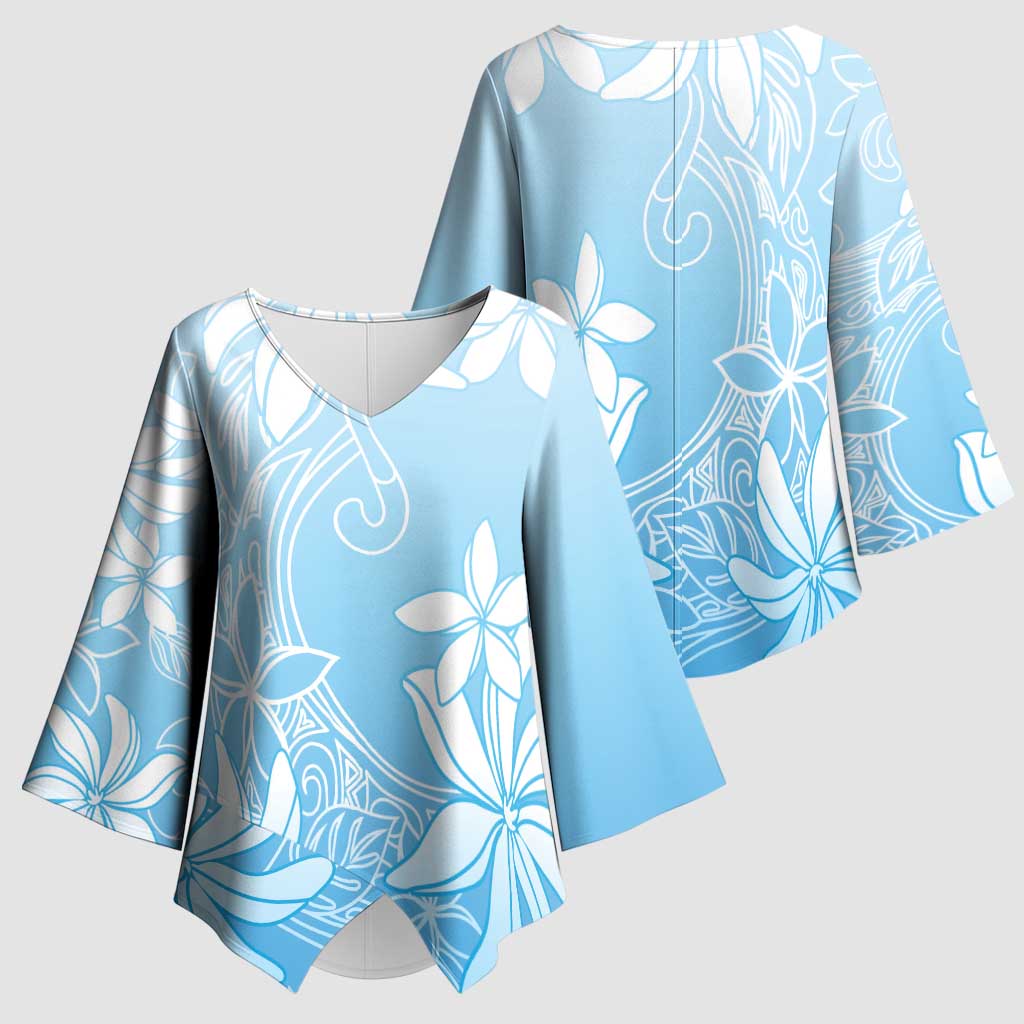 Tiare Tahiti Kimono Sleeve Blouse Blue Polynesia Motifs LT05 - Polynesian Pride
