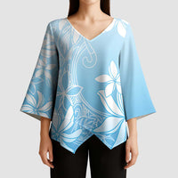 Tiare Tahiti Kimono Sleeve Blouse Blue Polynesia Motifs LT05 - Polynesian Pride