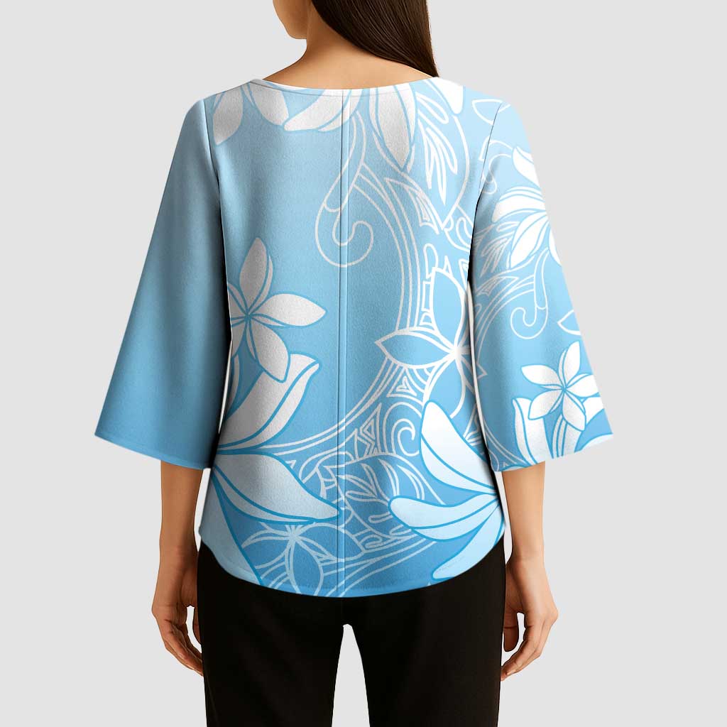 Tiare Tahiti Kimono Sleeve Blouse Blue Polynesia Motifs LT05 - Polynesian Pride