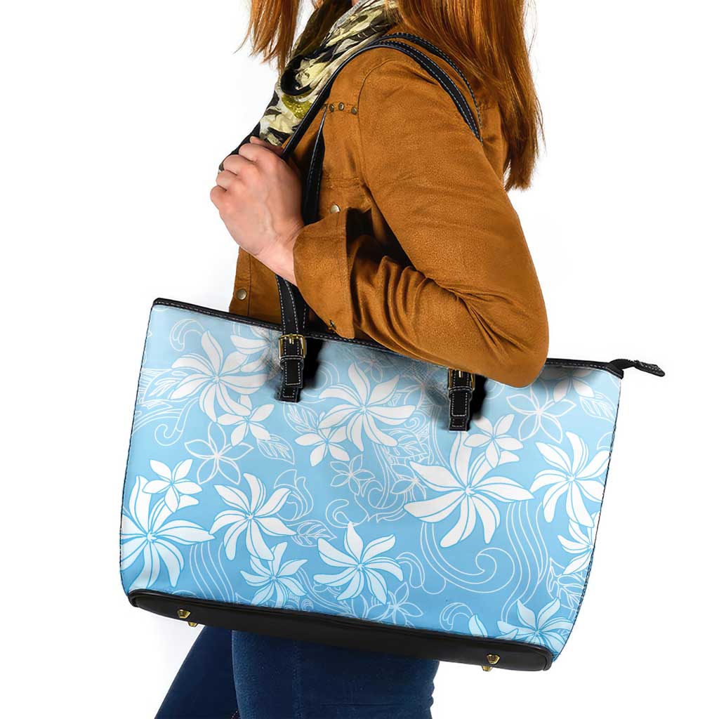 Tiare Tahiti Leather Tote Bag Blue Polynesia Motifs - Polynesian Pride