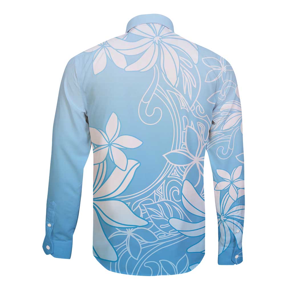 Tiare Tahiti Long Sleeve Button Shirt Blue Polynesia Motifs LT05 - Polynesian Pride